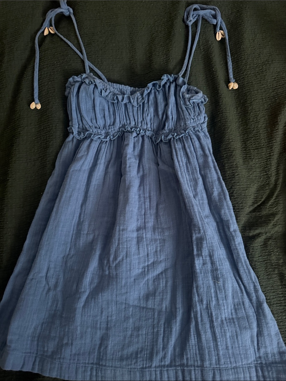 Smocked Tie-Shoulder Cotton Sundress in Dusty Blue